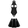 thumbnail image 3 of Conjunto de lencería de charol con efecto mojado para mujer, body con escote halter, copa abierta, sin entrepierna, falda acampanada con cremallera, disfraces de discoteca, 3 of 5