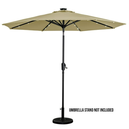 Sun Ray - 9' Round 8Rib Solar Lighted Umbrella - Taupe