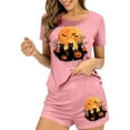 thumbnail image 2 of Tnhcen Women's Halloween Spooky Witch Print Pajama Set Soft Sleepwear with Stretchy Waistband Athletic Style Short Sleeve PJs for Cozy At-Home Plus Size Included (S-XL), 2 of 7