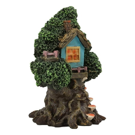 Mushroom Figurines Garden Ebros Whimsical Forest Ent Greenman Cottage Blue Nook Tree House Statue with Mushroom Conk Steps 6.5