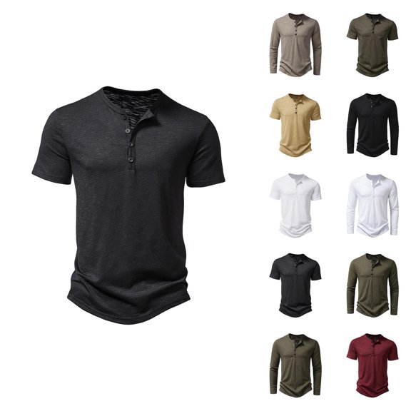 Henley Shirts for Men Summer Plain Casual Short Sleeve Mens T-Shirts Dress Shirts