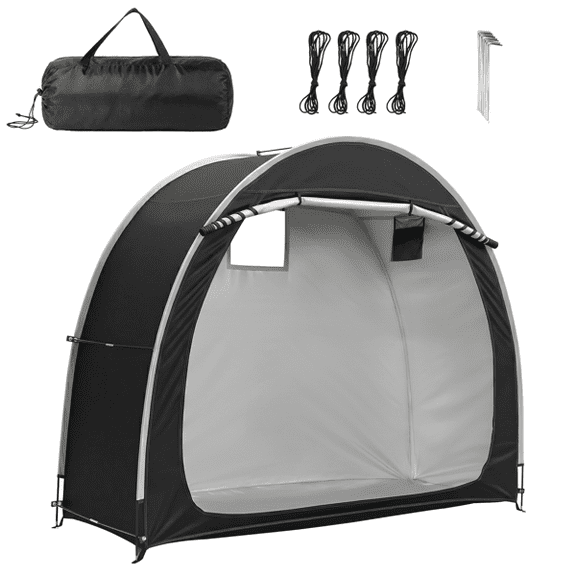 6.8x2.6Ft Bicycle Storage Shed, 210D PU Silver Coated Oxford Cloth Black Arc Bike Cover with Storage Bag & Carry Bag