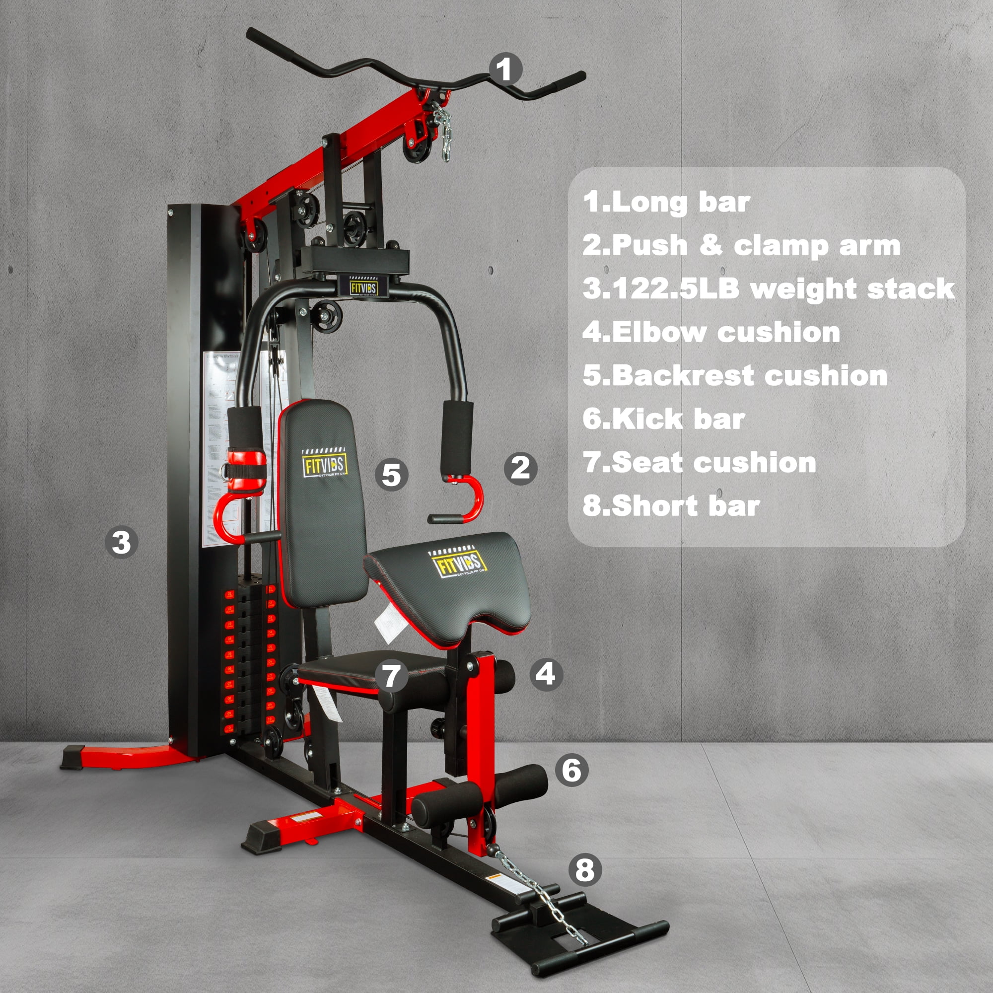 FlexWave LX750 Multifunctional Full Home Gym System Workout Station with 122.5 Lbs Weight Stack, One Station, Comes with Installation Instruction Video, Ships in 5 Boxes