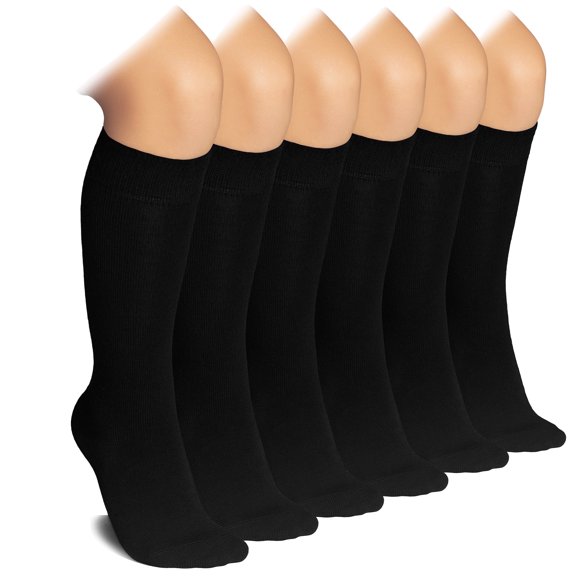 HUGH UGOLI Knee High Socks for Kids Girls Boys, Toddlers, Solid Color Long School Uniform Socks, Soft Breathable & Comfortable Bamboo Socks 3-14 Years Old | 6 Pairs | Black | 12-14 Years