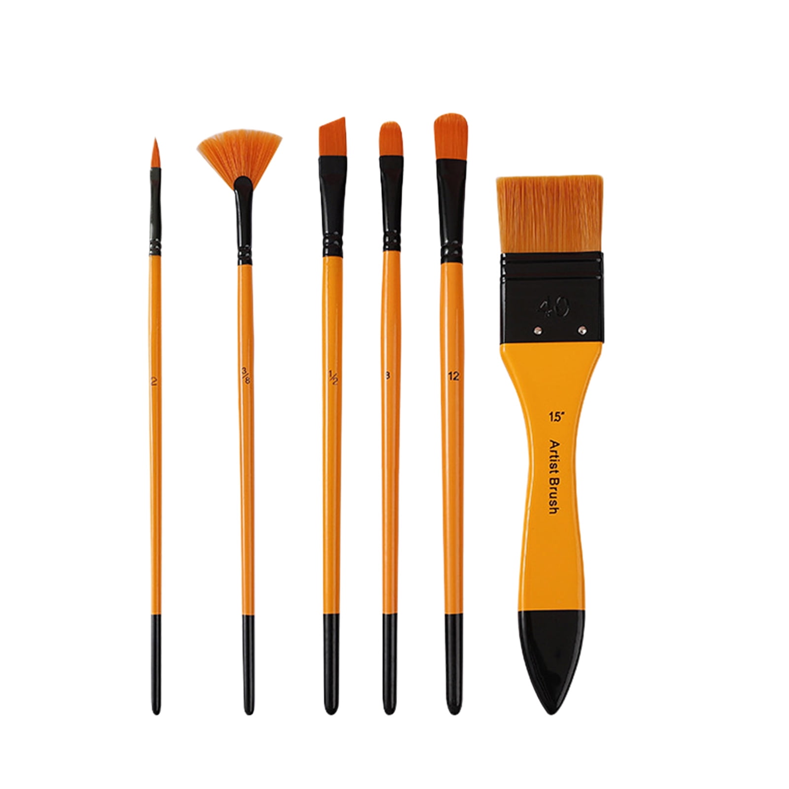 MCat 6Pcs Painting Brushes Wooden Handle Nylon Bristles Antirust Portable Professional Reusable