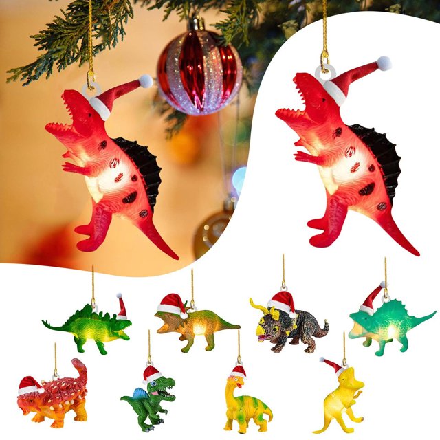 Colgante acrílico para árbol de Navidad - Adornos de dinosaurios y aviones - Adornos navideños en pack de 2