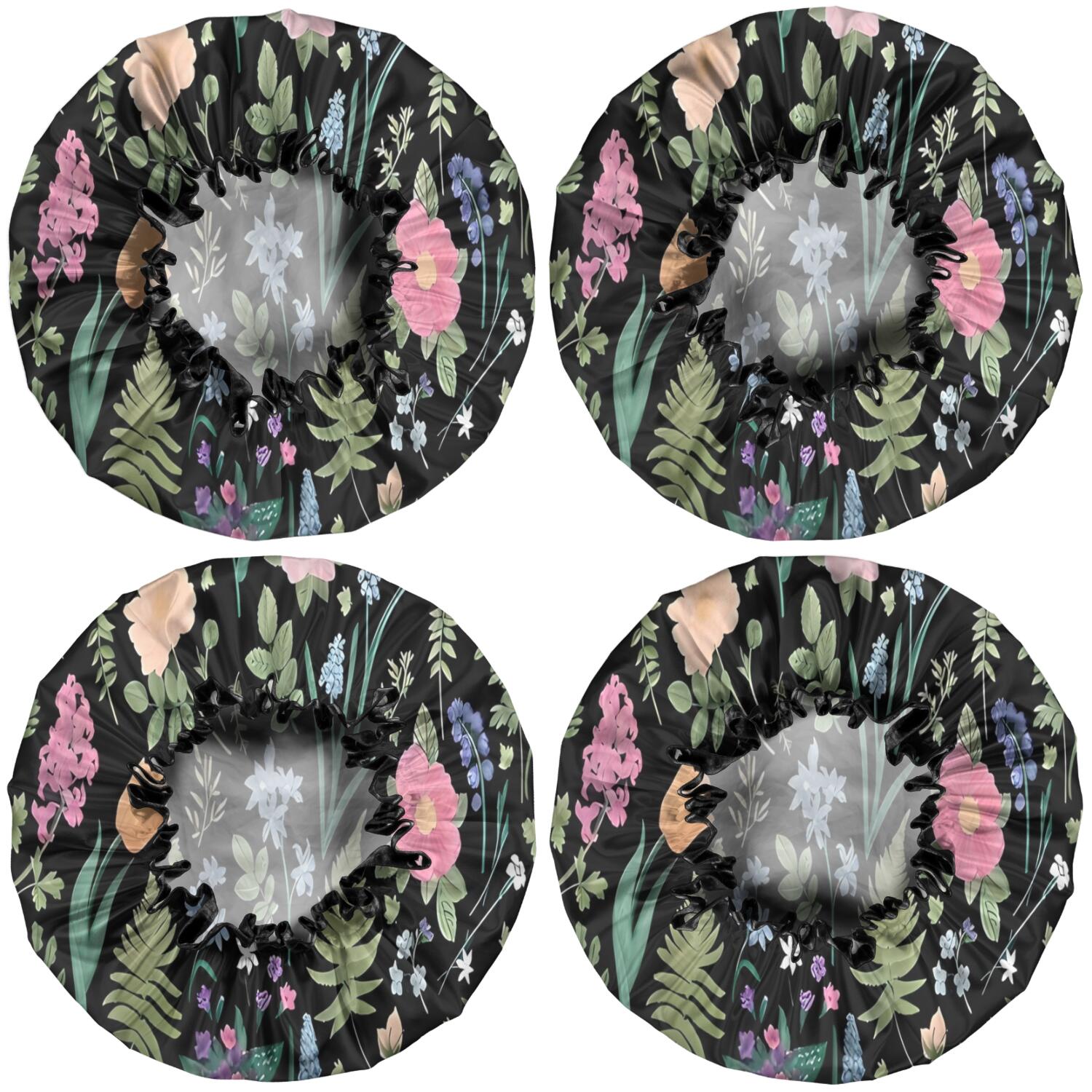 Shower Caps,Pioneer Flower Floral Print Pattern Waterproof Shower Cap for Women 4 Pieces,Double Reusable Hair Cover for Shower PEVA Elastic Stretch Hem