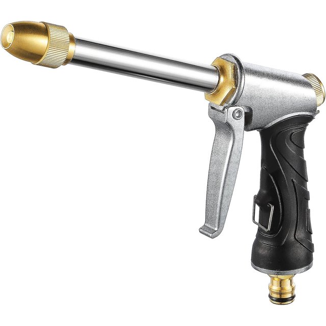 Pistola de riego de metal con mango largo, pistola de riego para jardín, para lavado de autos, riego de plantas, ducha para mascotas