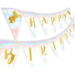 Pastel Unicorn Happy Birthday Flag Banner with Gold Glitter Tips –  Americasfavors