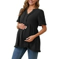 thumbnail image 4 of Women Maternity Blouses Boho Ruffled V Neck Short Sleeve Shirts Flowy Loose Casual Tops Clothing 2025 Black XX-Large, 4 of 6