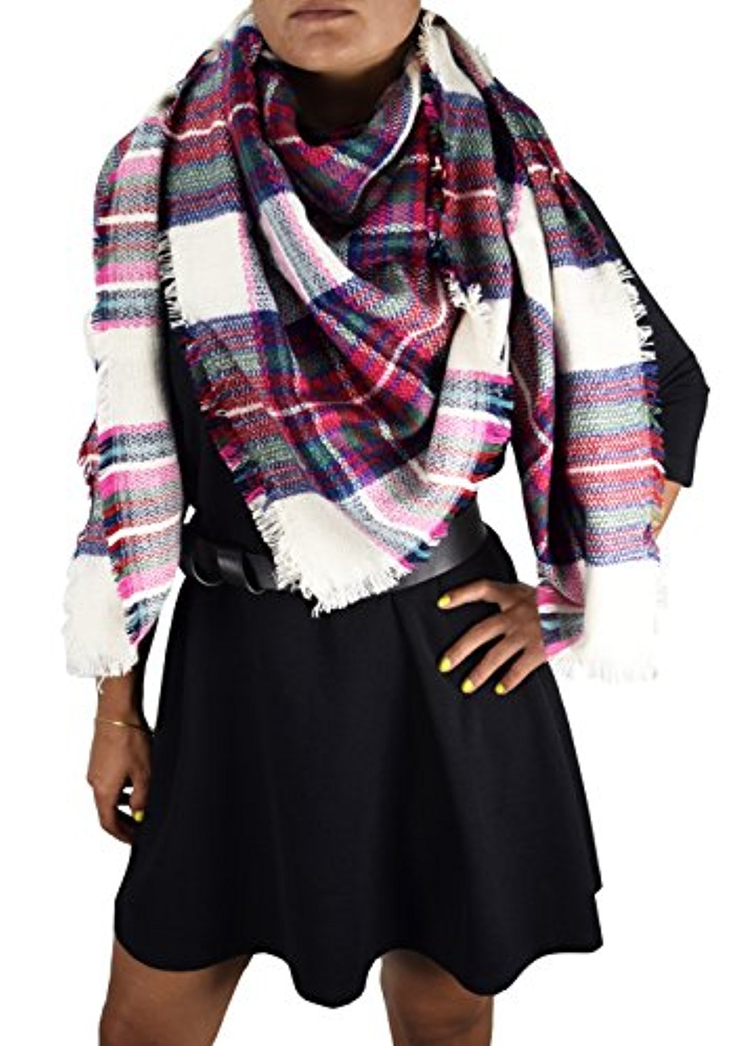 Peach Couture Peach Couture Warm Tartan Plaid Woven Oversized Fringe