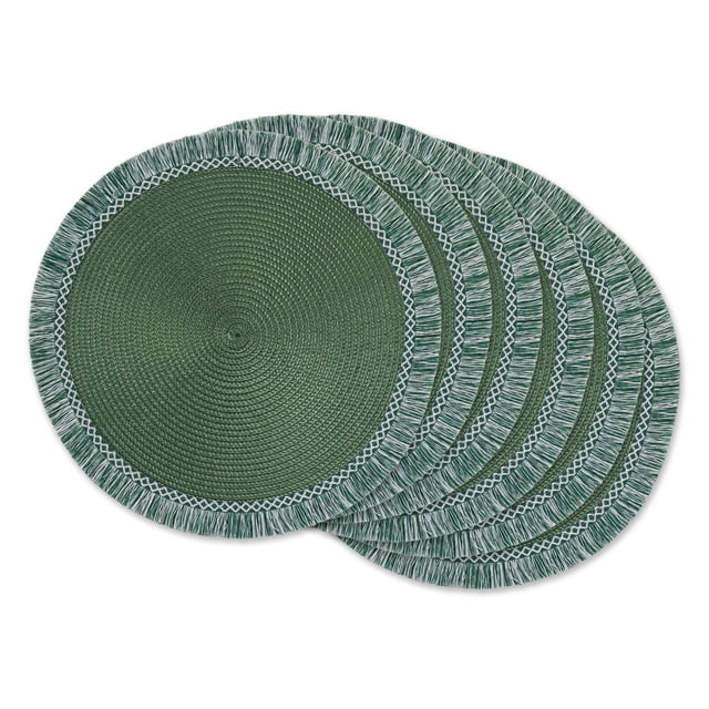 Individuales Redondos DII 37 cm Verde Oscuro con Flecos Paquete de 6