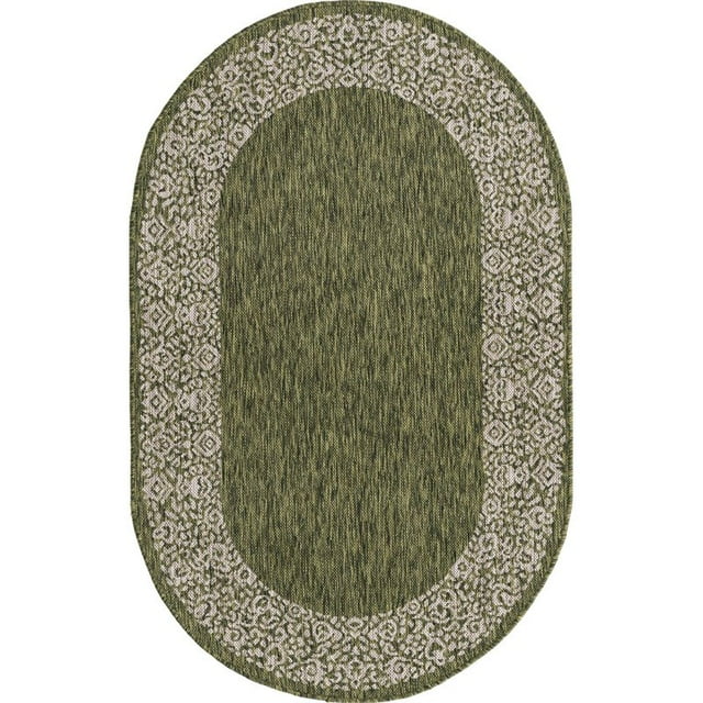 Unique Loom Extérieur Bordure Zone Florale Tapis 3' 3 x 5' 3 Ovale Vert/gris