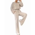 thumbnail image 2 of Women'S 2-Piece Set Cute Knitted Long-Sleeved Cropped Top T-Shirt and Wide-Leg Pants Casual Autumn Outfit Apricot XS, 2 of 8