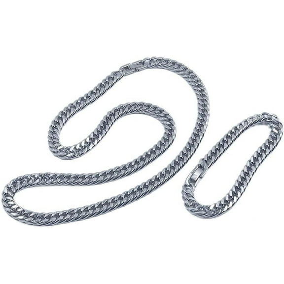 Cuban Link Titanium Necklace and Cuban Bacelet,Curb Chain Necklace Bacelet,Solid Titanium Hip Hop Jewelry,Set of 2