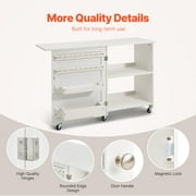 KFFKFF Sewing Table & Desk, Versatile Tailoring Machine Stand with Streamlined Design, Casters, Racks, Organizing Bins, Timber Dowels, and Magnetized Entrances, Tailoring Workstation Cabinet