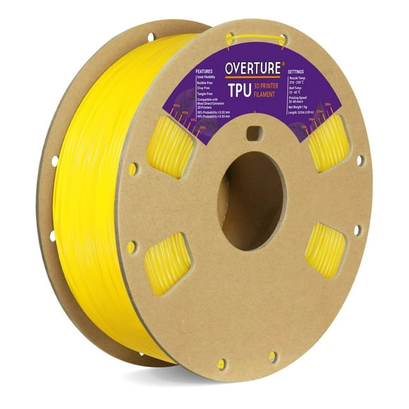 OVERTURE TPU Filament 1.75mm Flexible TPU Roll, 95A Soft 3D Printer Filament, 1kg Spool (2.2 lbs), Dimensional Accuracy +/- 0.03 mm (TPU Yellow)