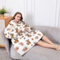 thumbnail image 5 of Oversized Wearable Blanket Hoodie,White Highland Cow Flower Pattern Sherpa Blanket Hoodie with Super Pockets,Super Warm Fuzzy Pullover for Women & Men, 5 of 6