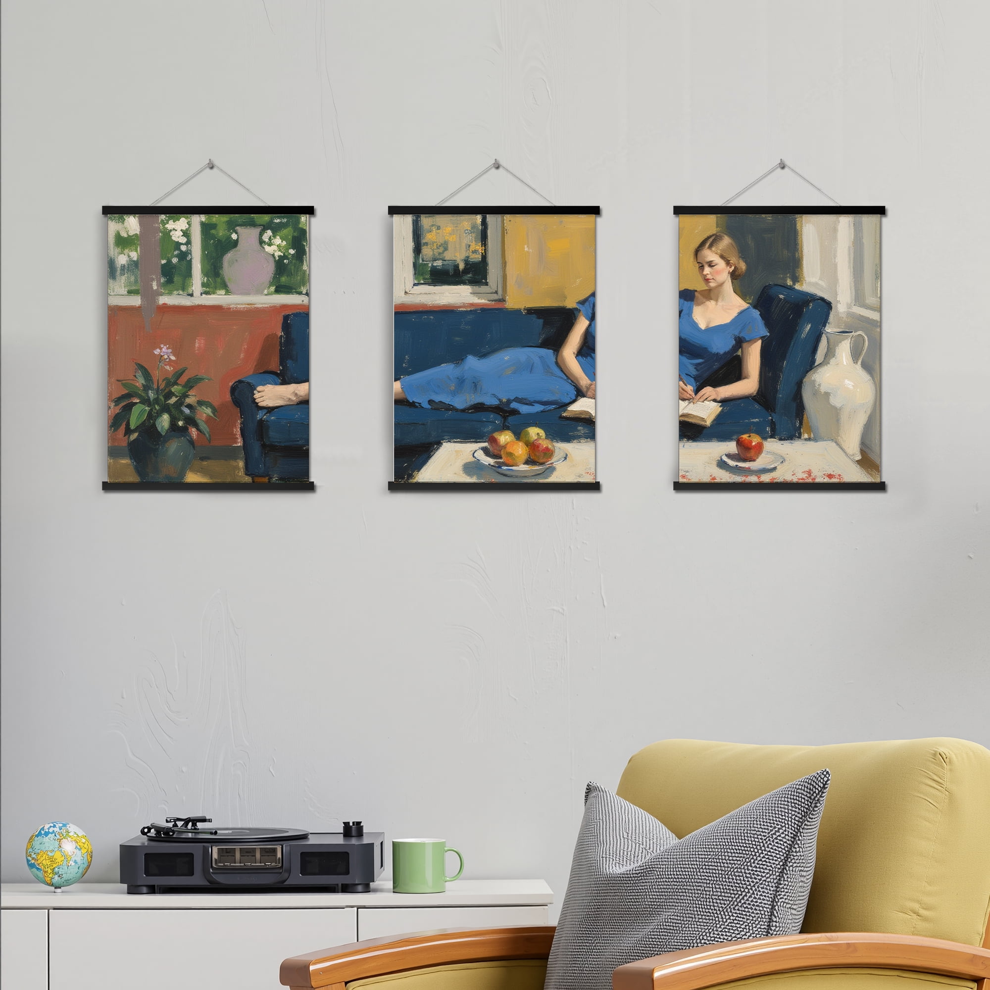 MAYEERTY Modern Abstract Wall Art Painting, Living Room Decor, Black Hanging Rod Frame, 23.6"x15.8"