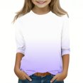 thumbnail image 3 of Efsteb Kids Girls Casual 3/4 Sleeve T Shirts Cute Gradient Color Round Neck Three-quarter Sleeve Tops Summer Comfy Loose Tee Shirt(Purple,4-5 Years ), 3 of 5