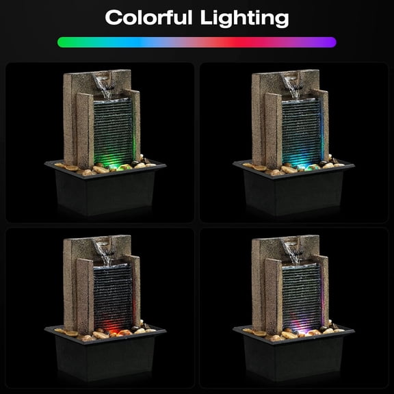 Tabletop Fountain Relaxing Tabletop Waterfall Fountain with Natural River Rocks & Color-Changing LED Lights - Indoor Zen Office/Home Decor Water Feature, 6.3"x 5.12"x 8.66"