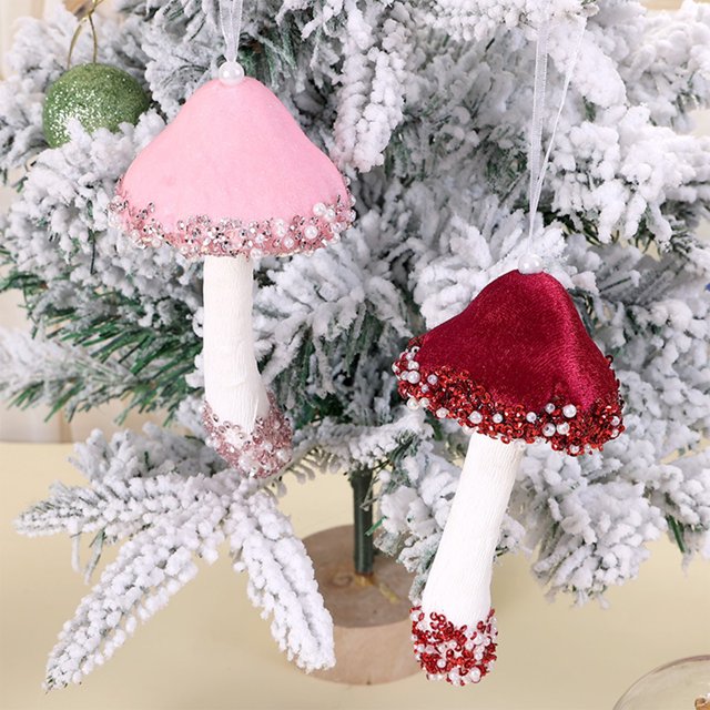Decoraciones navideñas, adornos navideños, setas artificiales, setas navideñas en polvo dorado, pequeños adornos para escritorio, colgantes para árbol de Navidad, adornos de plástico.