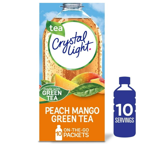 Pack of 4 Crystal Light Zero Sugar Peach Mango Green Tea Drink Mix Packets, 10 Packets (packaging may vary)