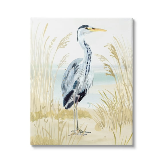 Stupell Industries Modern Heron on Beach Animals & Insects Painting Gallery Wrapped Canvas Art Print Wall Art, 16 x 20