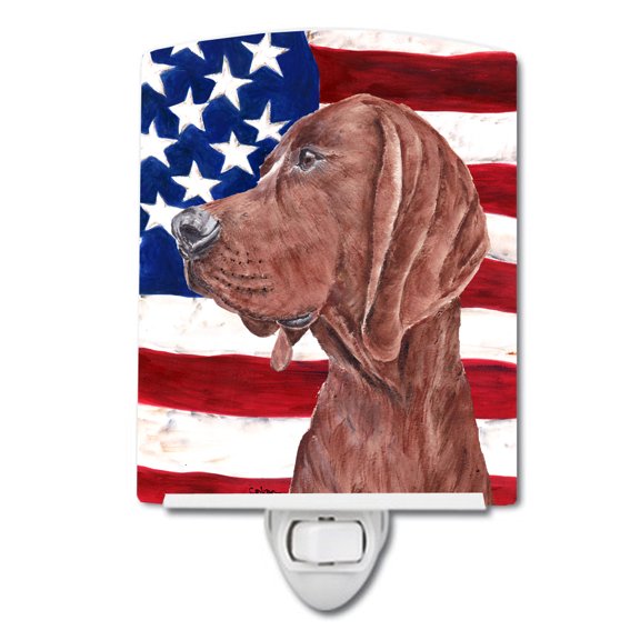 Carolines Treasures SC9635CNL Redbone Coonhound with American Flag USA Ceramic Night Light 6x4x3" multicolor