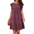 thumbnail image 5 of Pop Seller Summer Beach Dress For Women Casual Round Neck Tunic Ruffle Short Sleeve A-Line Tiered Babydoll Dress Flowy Mini Dress Purple L, 5 of 7