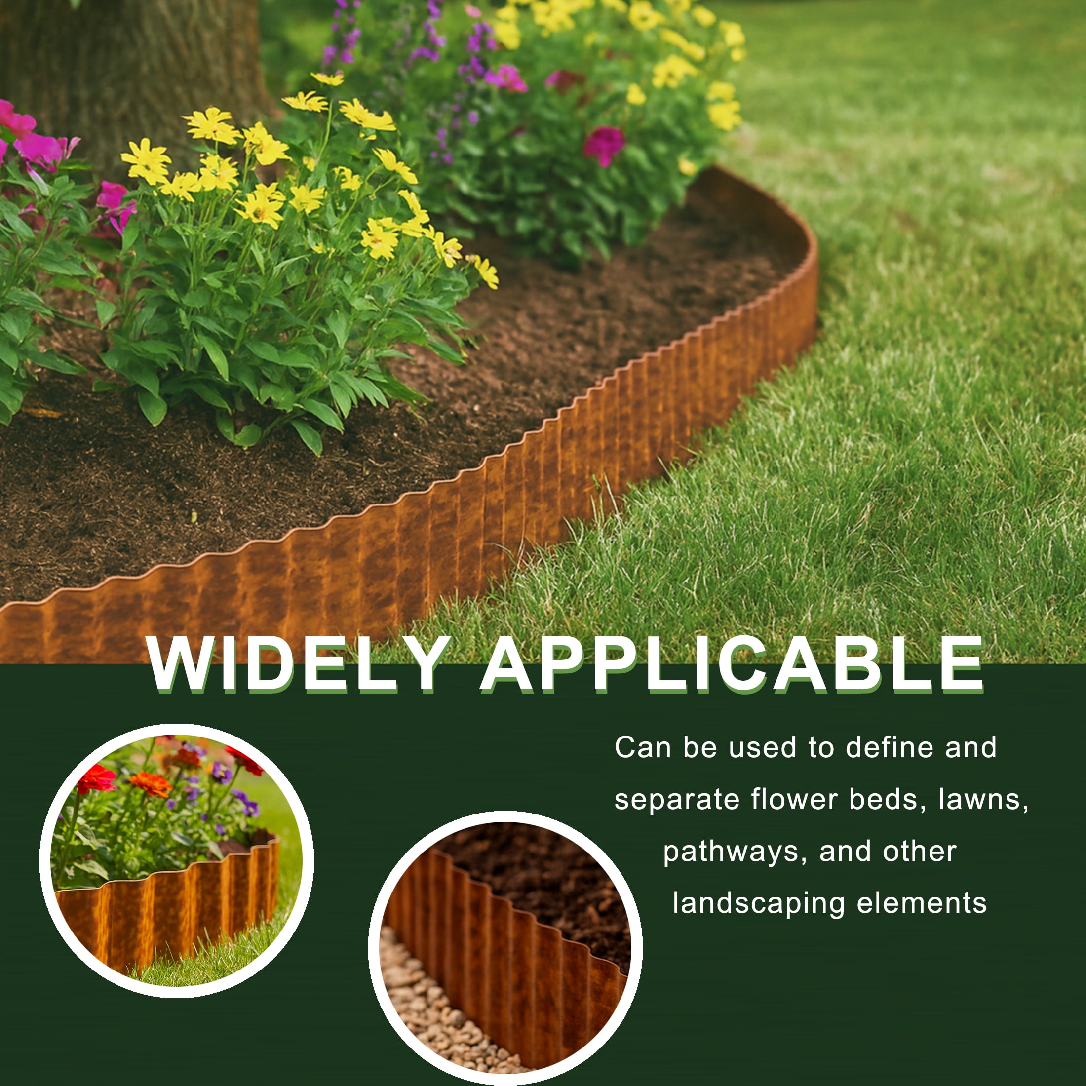 4W Galvanized Steel Garden Edging, 6" x 19.69' Corrugated Landscape Border, Flexible Lawn and Yard Edging Strip for Flower Beds and Tree Rings, Rust