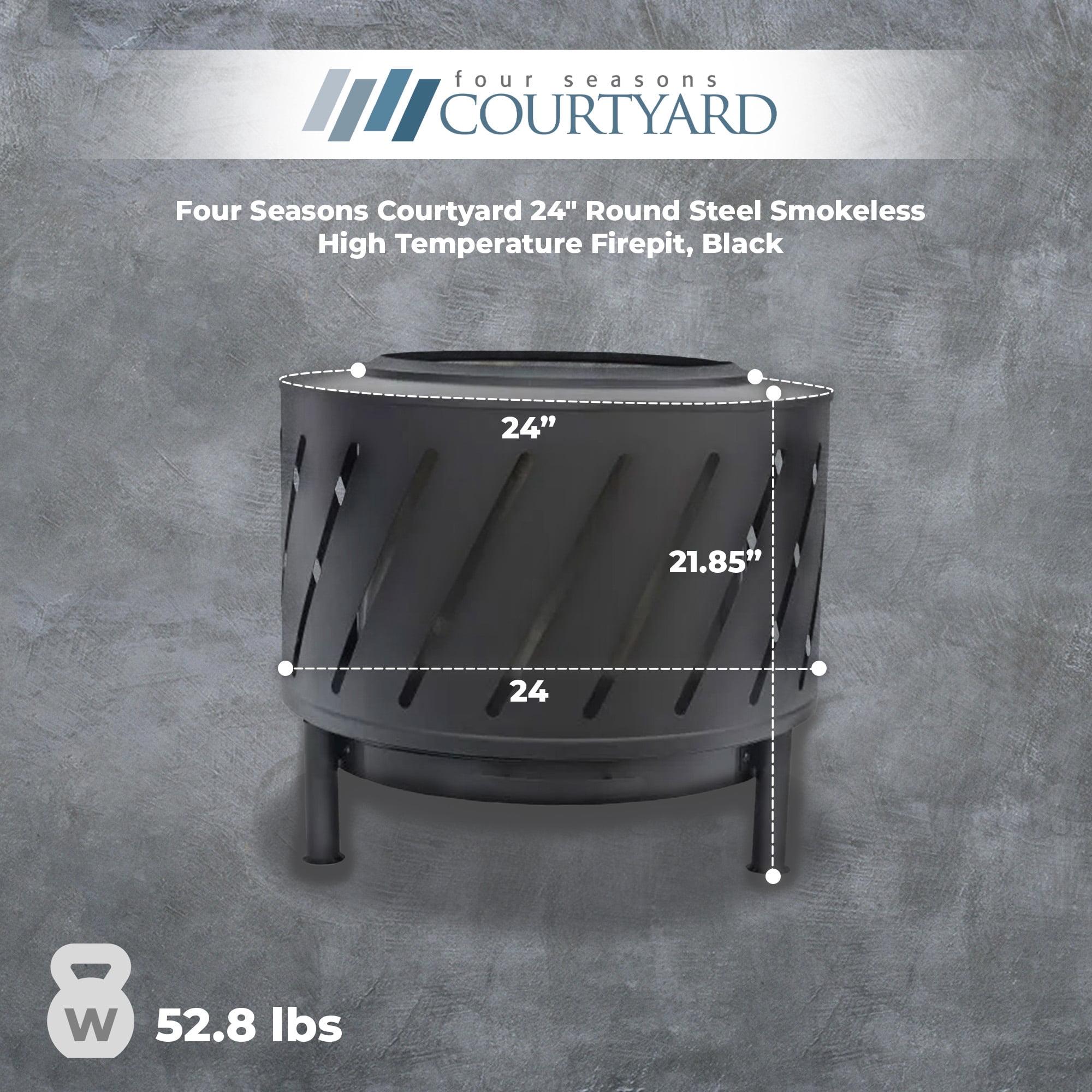 Four Seasons Courtyard 24” Diameter Round Steel Smokeless Fire Pit, Black