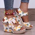 thumbnail image 4 of Womens Lace up Espadrilles Platform Wedges Sandals Fashion Cute Fruit Printed Bow Knot Wedge Summer Heels Tie Strap Summer Dress Shoes, 4 of 4