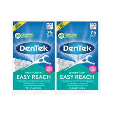 DenTek Complete Clean, Fresh Mint, Easy Reach Angled Floss Picks, No Break & No Shred Floss, 75 Each (Pack of 2)