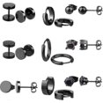 thumbnail image 1 of 9 Pairs Stainless Steel Earrings Hoop Earrings Classic Black Ear Piercing Jewelry Stud Earrings For Men And Women, 1 of 5