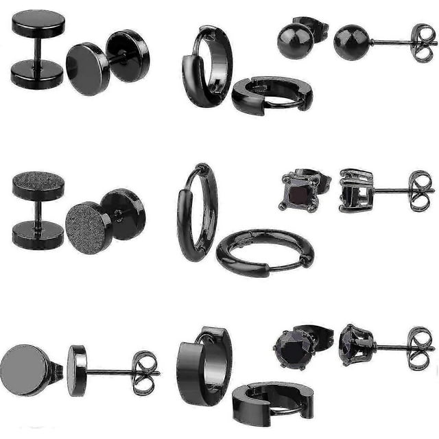 9 Pairs Stainless Steel Earrings Hoop Earrings Classic Black Ear Piercing Jewelry Stud Earrings For Men And Women