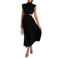 thumbnail image 2 of One opening Women's Summer Pleated Sundress Mock Neck Sleeveless Backless Cutout Dress High Waist Flowy A-Line Long Dress, 2 of 6