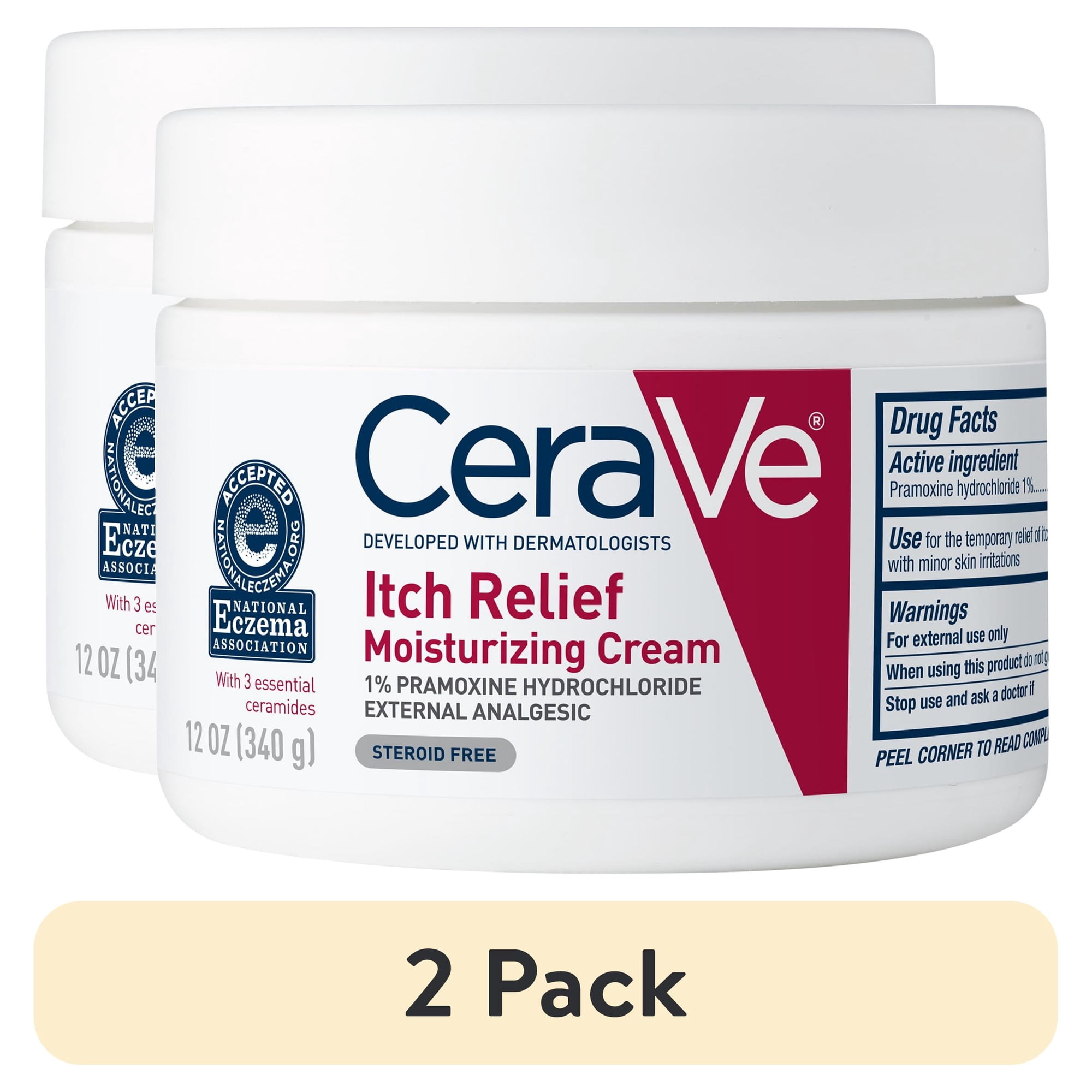 (2 pack) CeraVe Itch Relief Moisturizing Cream Body Lotion, Steroid-Free Treatment for Dry & Itchy Skin 12 oz