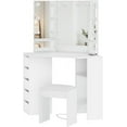 thumbnail image 6 of Garvee Corner Vanity Desk with 3 Mirrors & 10 LED Bulbs, Makeup Dressing Table Set W/ 3 Open Shelves & 5 Drawers, 3 Adjustable Lighting Modes, Wooden Makeup Playset for Bedroom, Bathroom, White, 6 of 7