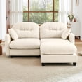 thumbnail image 3 of 74" L-Shaped Oversized Chenille Modular Sectional Loveseat Sofa with 1 Ottoman, High-Density Foam Cushions, Tufted Pleated Cushion Backrest, 2-Seater Couch with 2 Pillow, for Living Room, Beige, 3 of 7