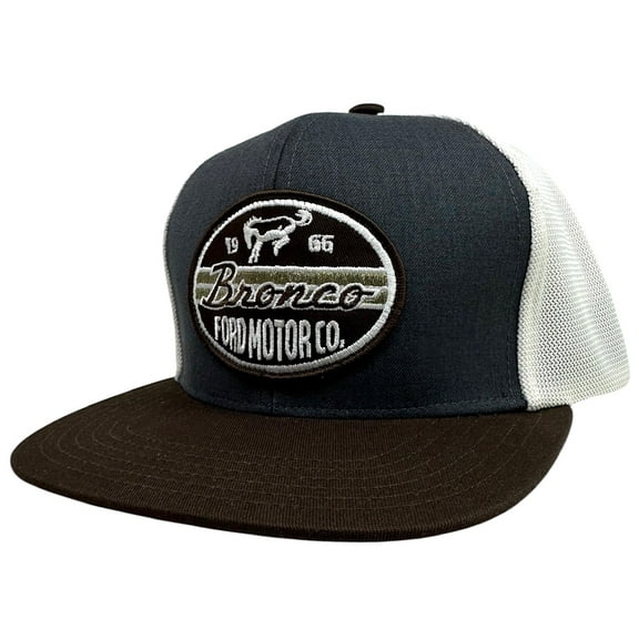 Ford Bronco Men's Snapback Hat Embroidered 1966 Retro Patch Flat Bill Cap (Charcoal Heather/Brown)