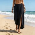 thumbnail image 4 of Skirts for Women Summer Boho Maxi Elastic High Waist Side Slit Casual Pleated Vacation Beach Skirts, 4 of 9