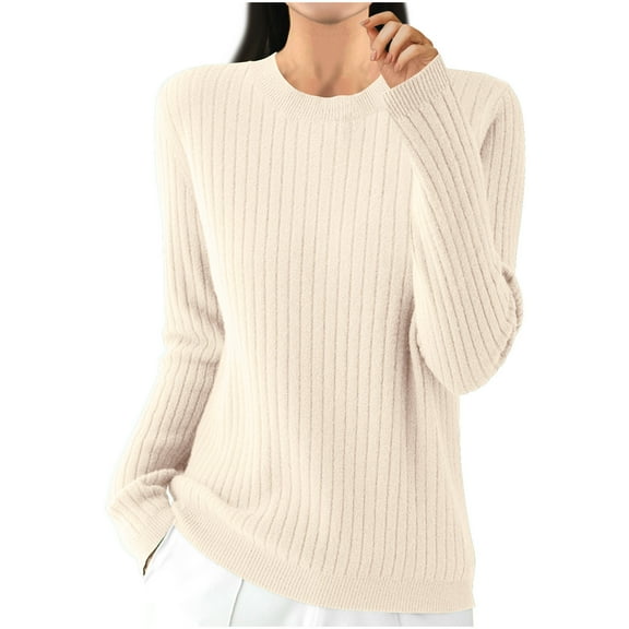STETMN Ribbed Knit Sweater for Women Comfy Long Sleeve Tops Crew Neck Going Out Fall Shirt
