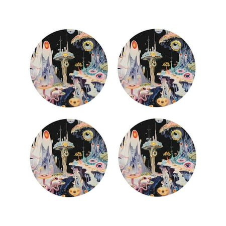 

Tideii Cute Mushroom Landscape for Leather Coasters 4 Pieces Anti-fouling and Anti-scalding Decorative Coasters Suitable for Restaurants Kitchens Coffee Shops-Round Shape