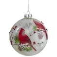 thumbnail image 2 of Northlight Cardinals and Faux Gems Glass Ball Christmas Ornament - 4.75" (120mm) - Red, 2 of 6