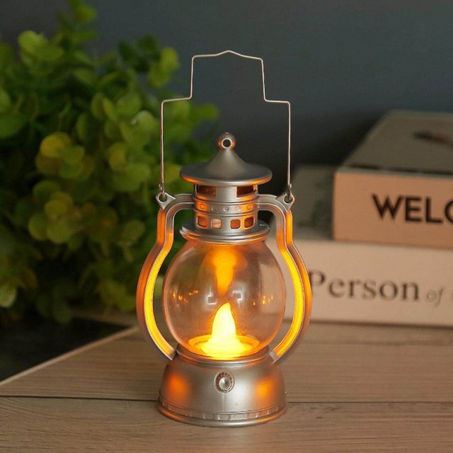 tredstone Lantern LED Oil Lamp Table Porch Cabin Winery Light Silver