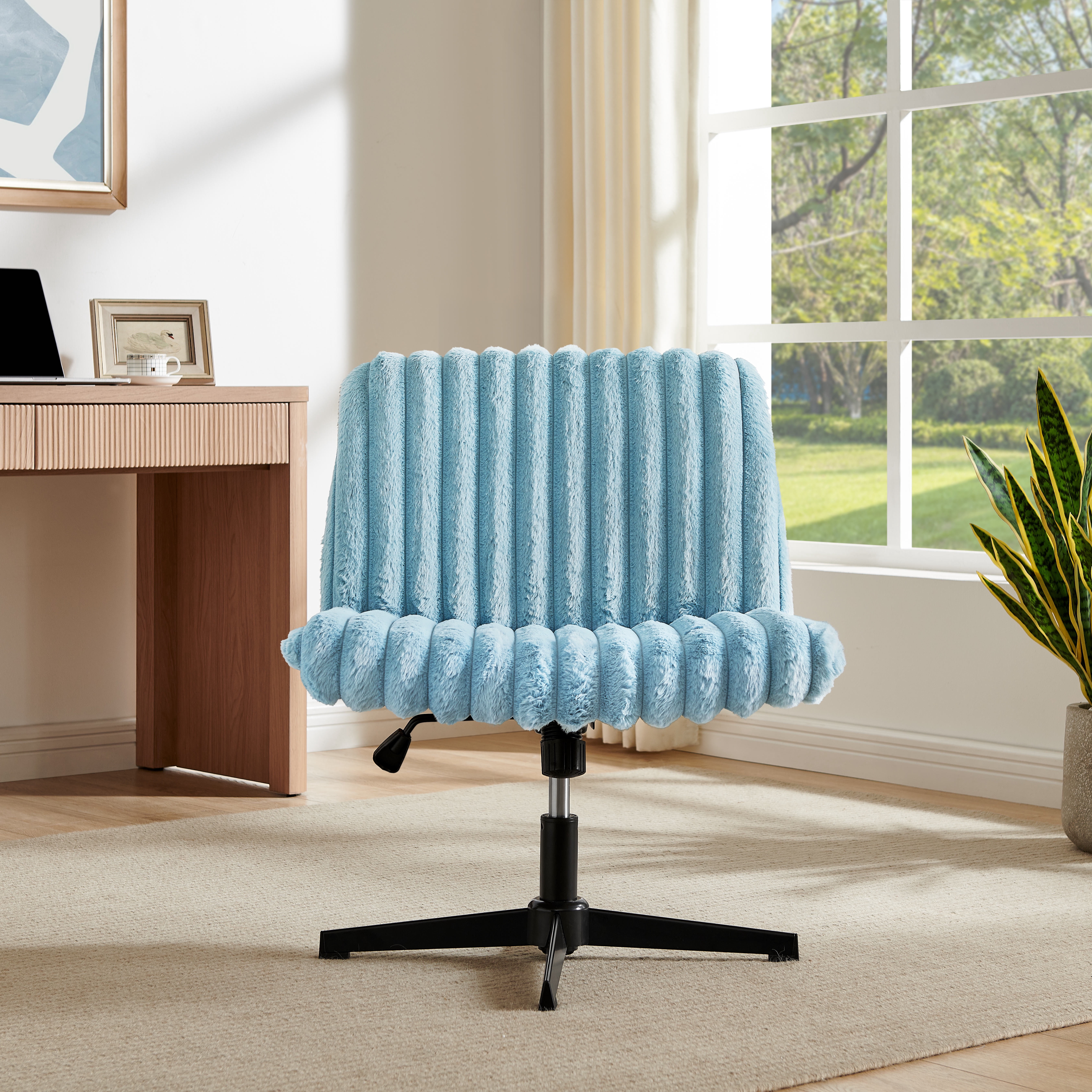 Roundhill Blynn Adjustable Swivel Criss Cross Chair, Wide Seat Office Chair Vanity Chair, Blue