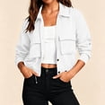 thumbnail image 2 of TEAJOPSUU Women's Collared Cropped Utility Jackets with Front Flap Pockets Button Down Drawstring Hem Cargo Coats for Outdoor Travel Hiking White, 2 of 9