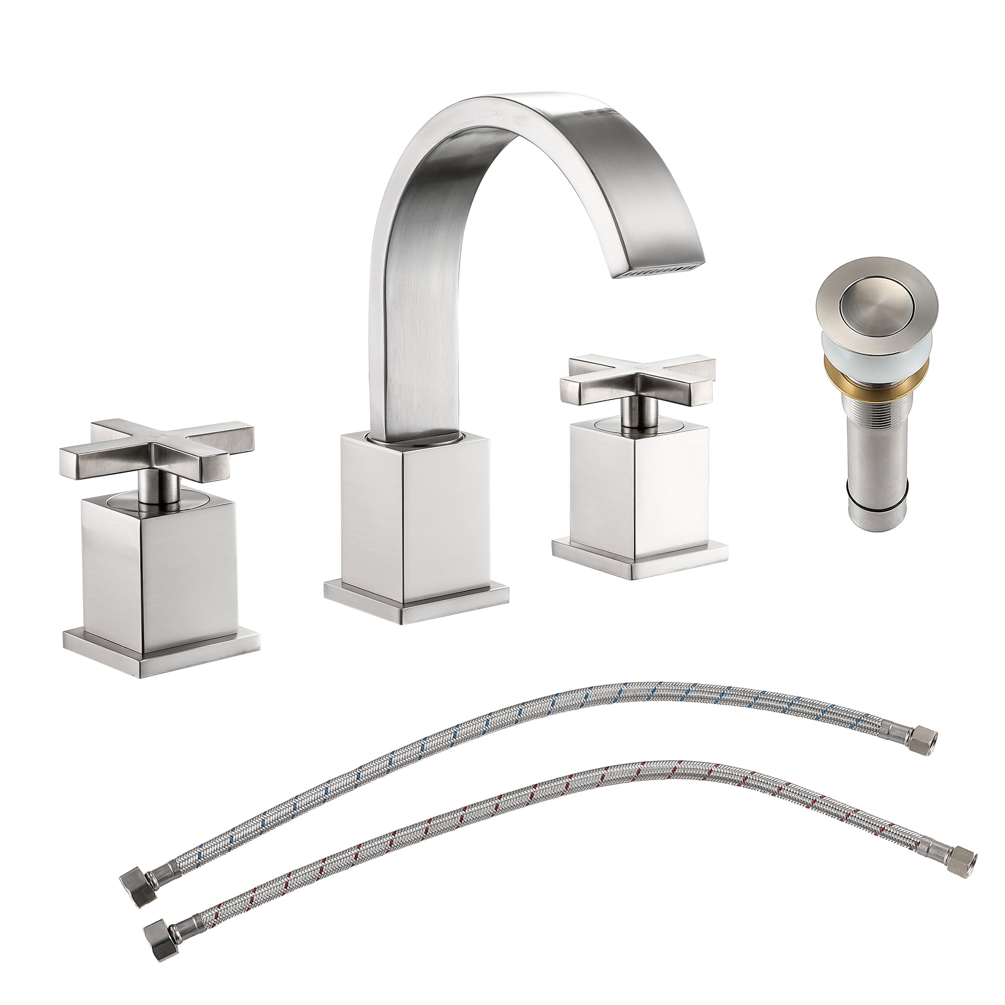 Modern Bathroom Sink Faucet 2 Handle Widespread Bathroom Faucet 3 Hole, with Pop Up Drain and 2 Water Supply Lines, Matte Black,Single Handle Bathroom Sink Faucet
