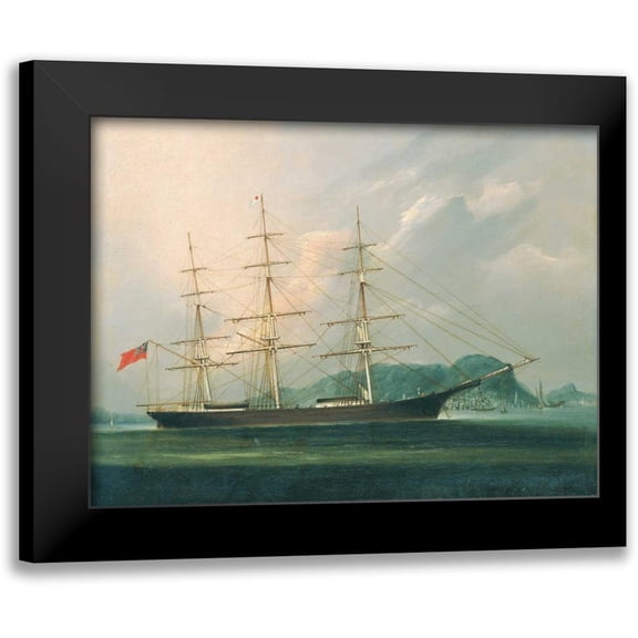 Anon, Chinese 1866 14x11 Black Modern Framed Museum Art Print Titled - Ship Moravian off Hong Kong